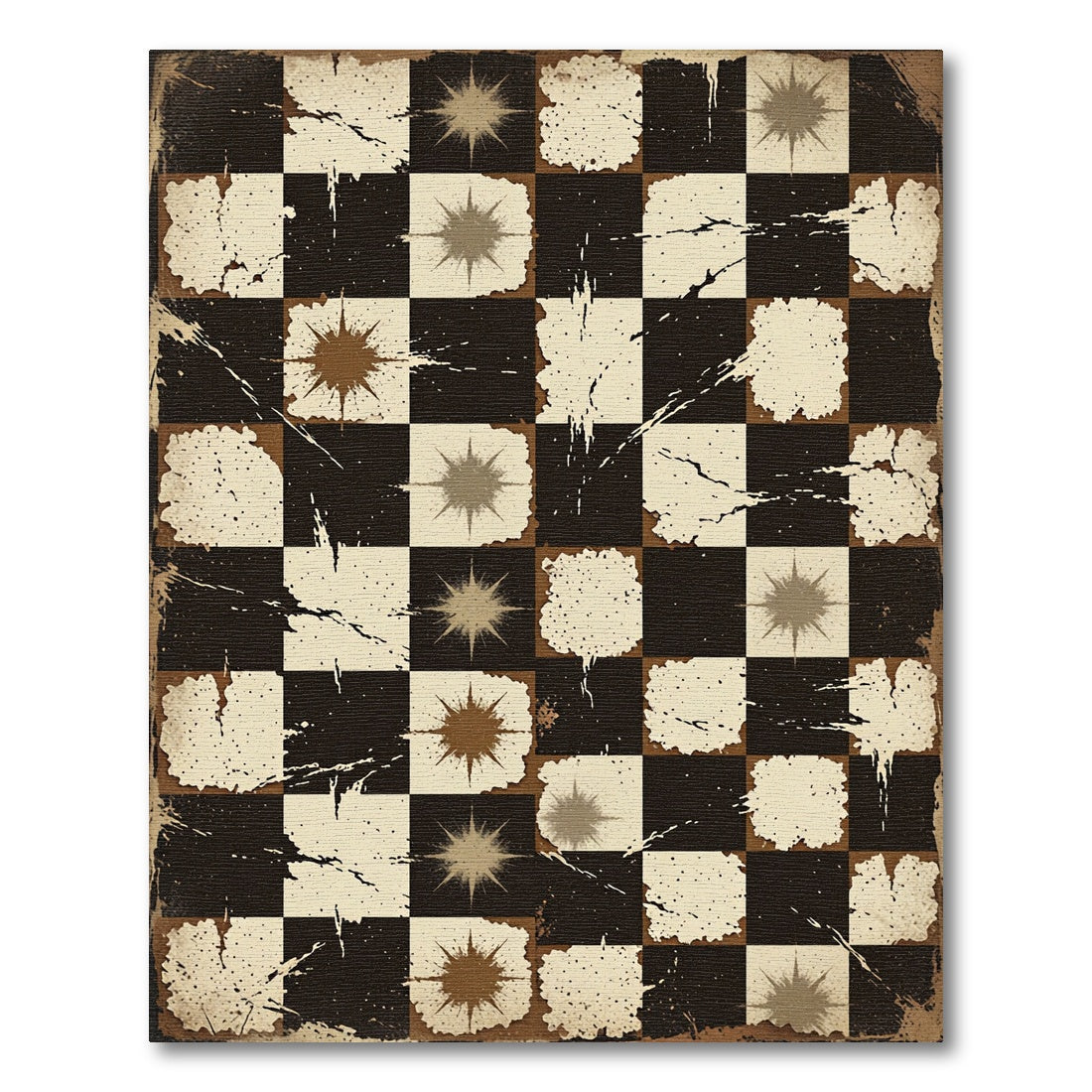 Distressed Monochrome Grid and Star Rug