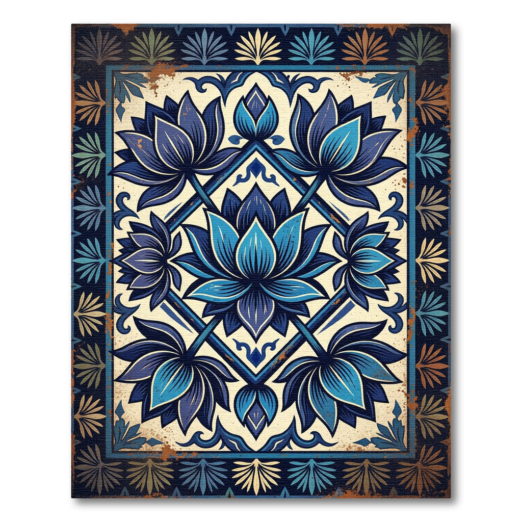 Deep Blue Lotus Mandala Rug