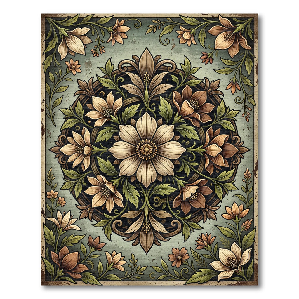 Earthy Antique Floral Medallion Rug