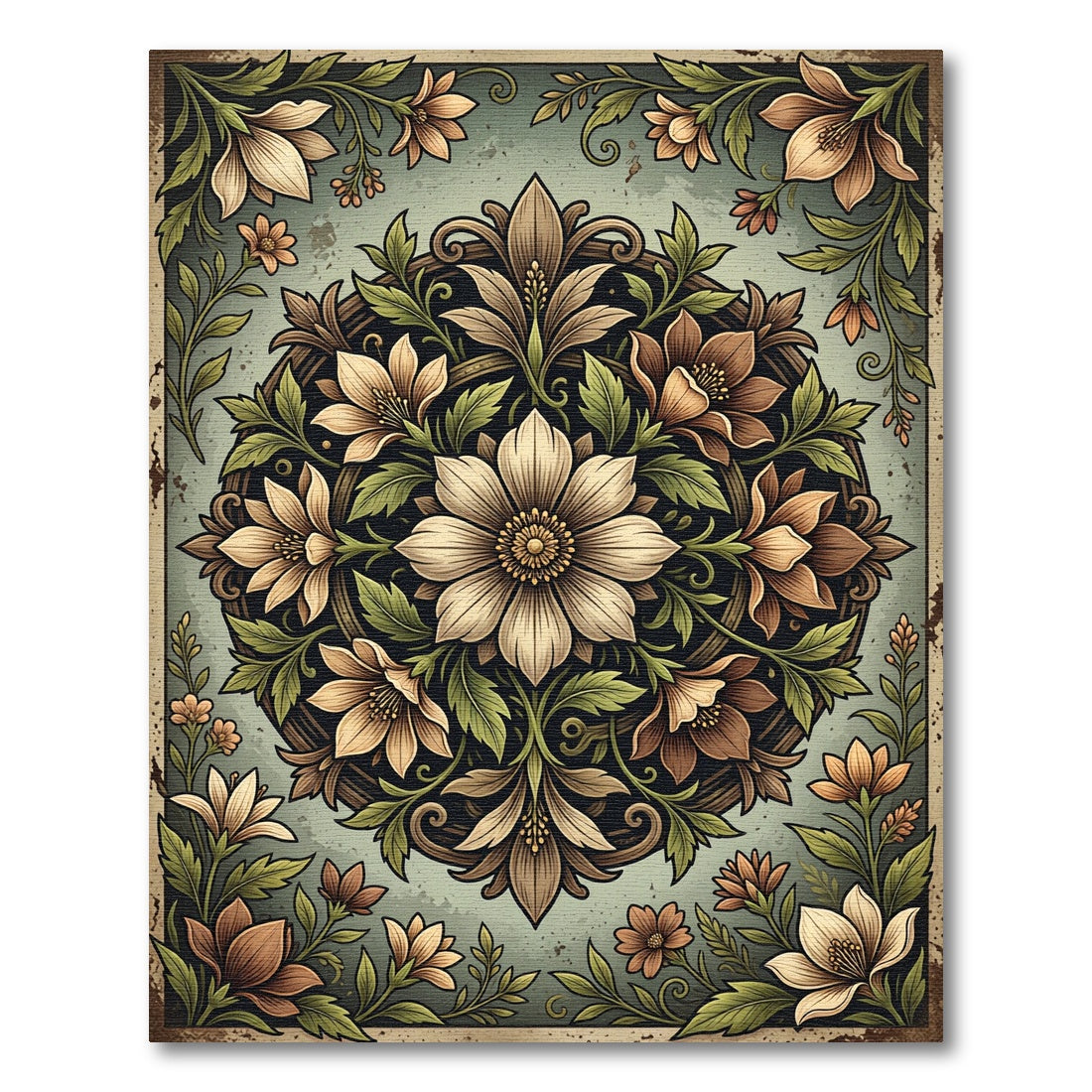 Earthy Antique Floral Medallion Rug
