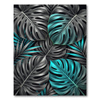 Teal and Charcoal Tropical Monstera Leaves Rug