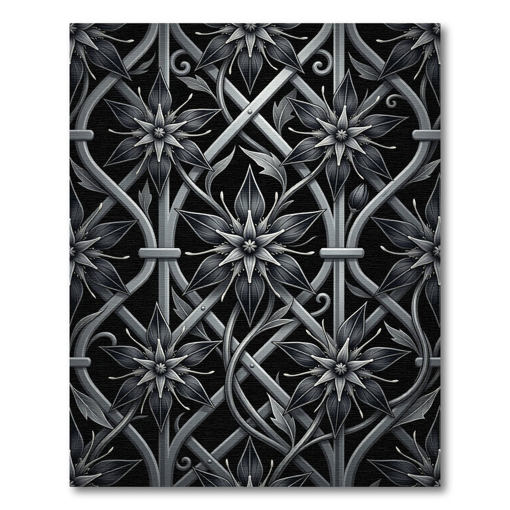 Monochrome Metallic Floral Lattice Trellis Rug