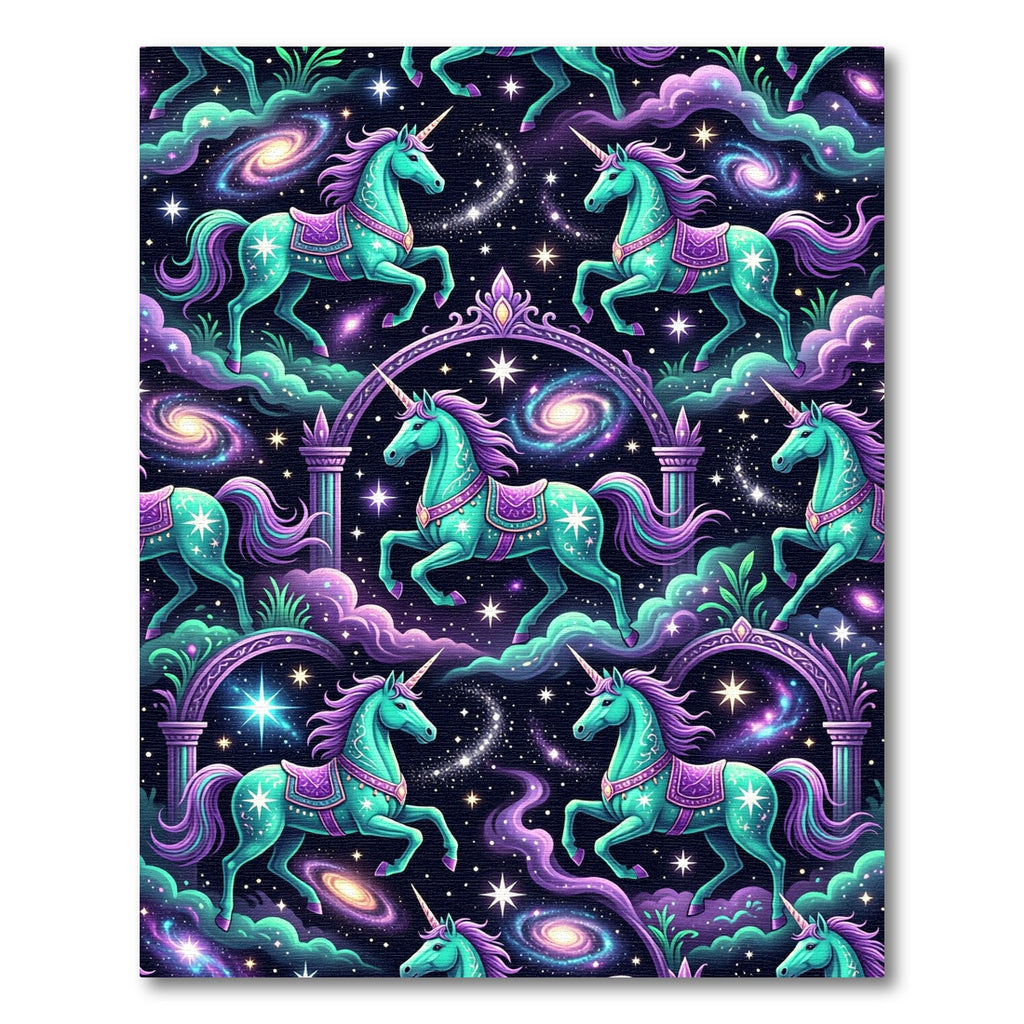 Celestial Teal Unicorn Galaxy Night Rug