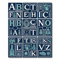 Navy Teal Botanical Letter Collage Rug
