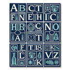 Navy Teal Botanical Letter Collage Rug