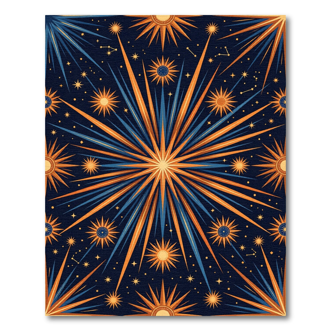 Cosmic Golden Blue Celestial Sunburst Rug