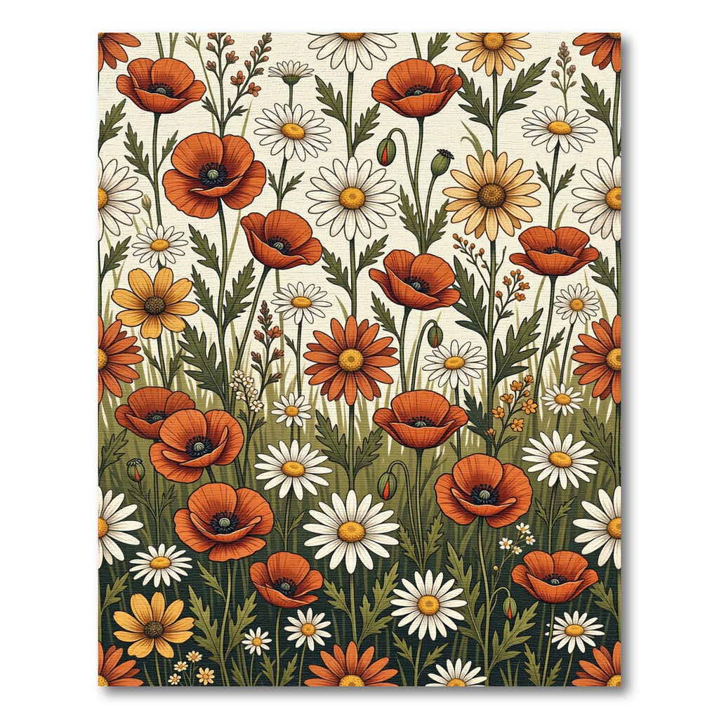 Vibrant Orange Poppy and Daisy Meadow Rug