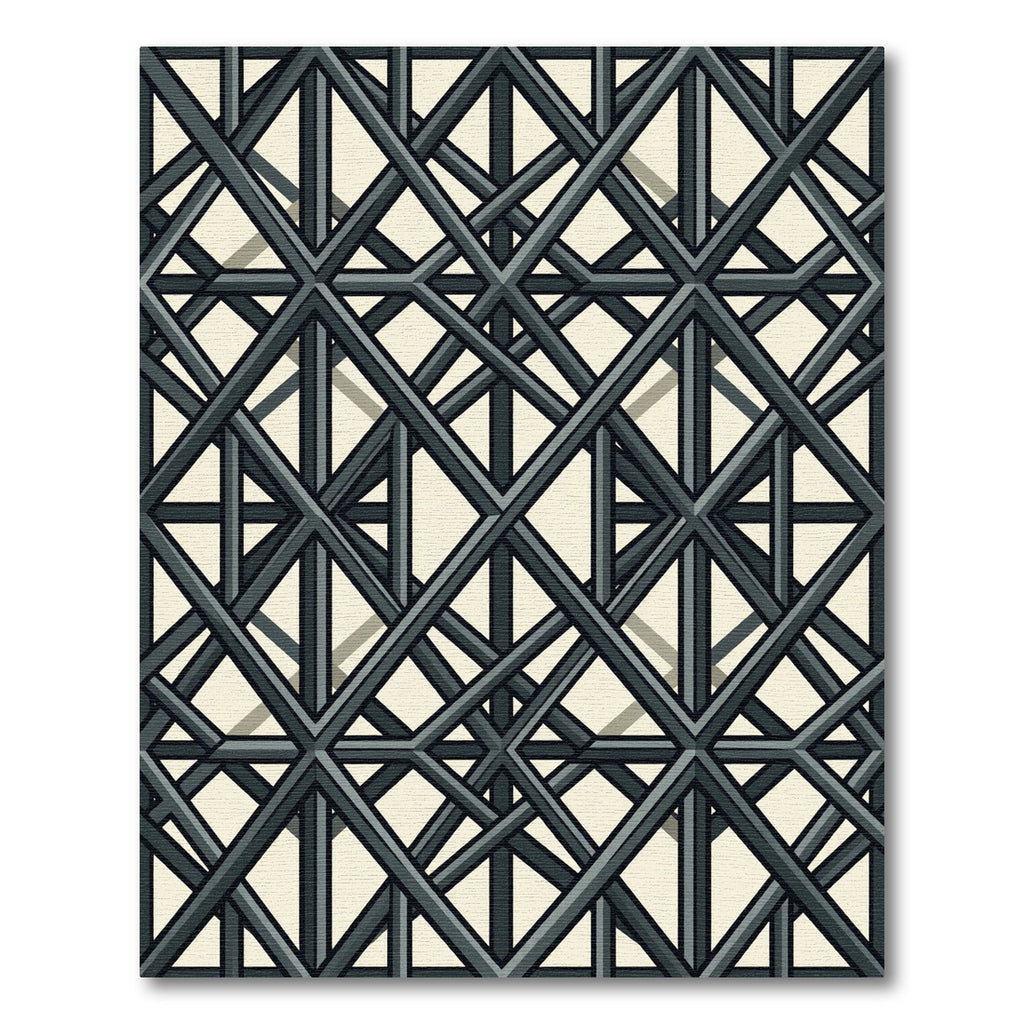 Dark Gray Intersecting Lattice Geometric Rug