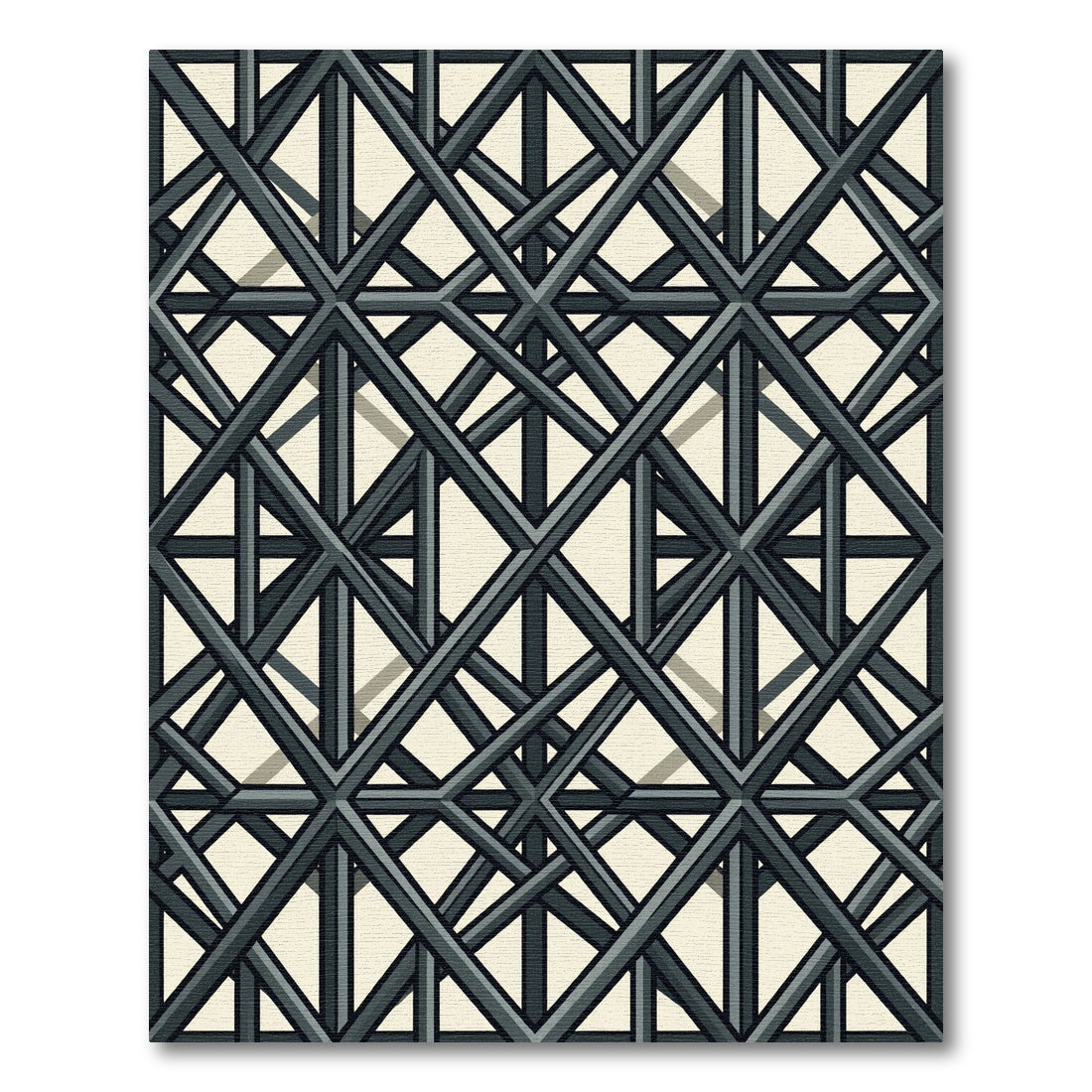 Dark Gray Intersecting Lattice Geometric Rug