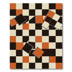 Modern Geometric Checkerboard Orange Black Rug