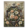 Vintage Floral Hexagon Rose Lily Frame Rug