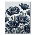 Monochrome Botanical Navy Poppy Illustration Rug