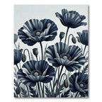 Monochrome Botanical Navy Poppy Illustration Rug