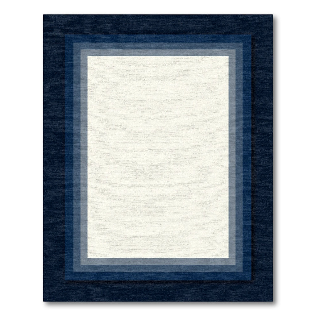 Navy Blue Layered Rectangular Border Rug