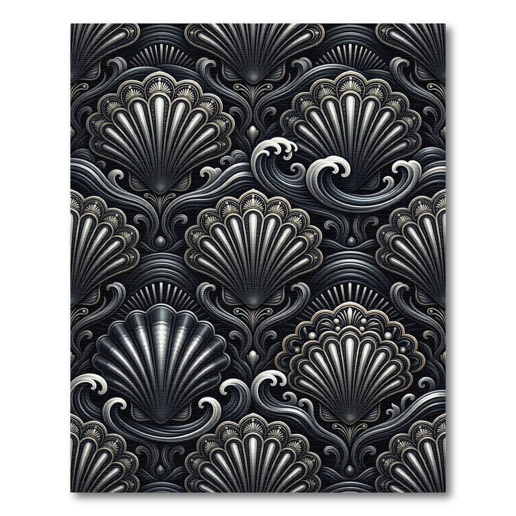 Metallic Seashell Monochrome Art Deco Wave Rug
