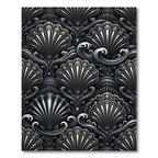 Metallic Seashell Monochrome Art Deco Wave Rug