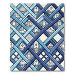 Geometric Blue Interlocking Lattice Link Rug