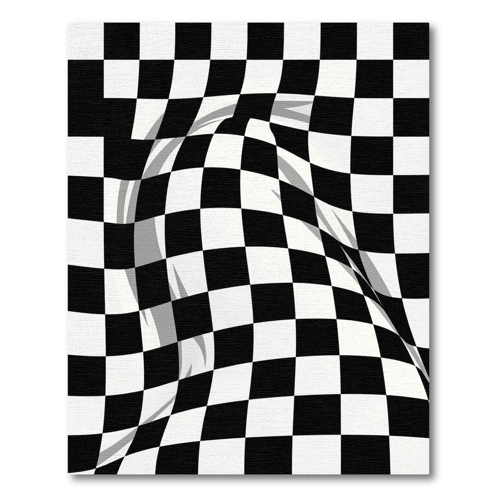 Distorted Monochrome Checkered Optical Wave Rug