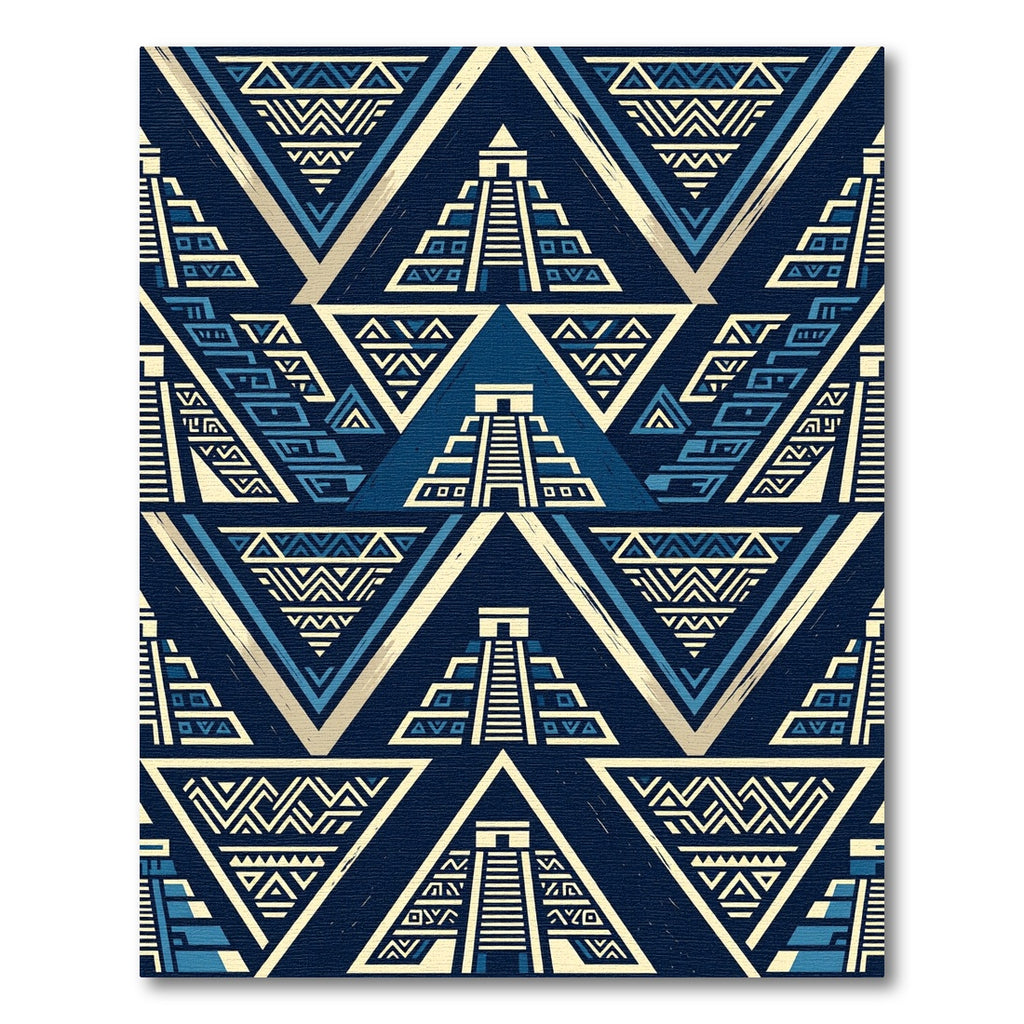 Aztec Geometric Pyramid Navy Blue Tapestry Rug