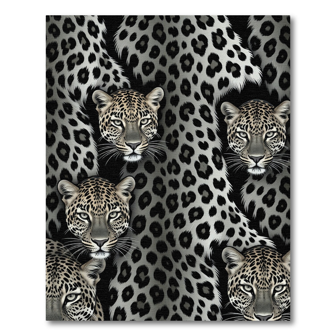 Grayscale Leopard Spots Wildlife Portrait Rug