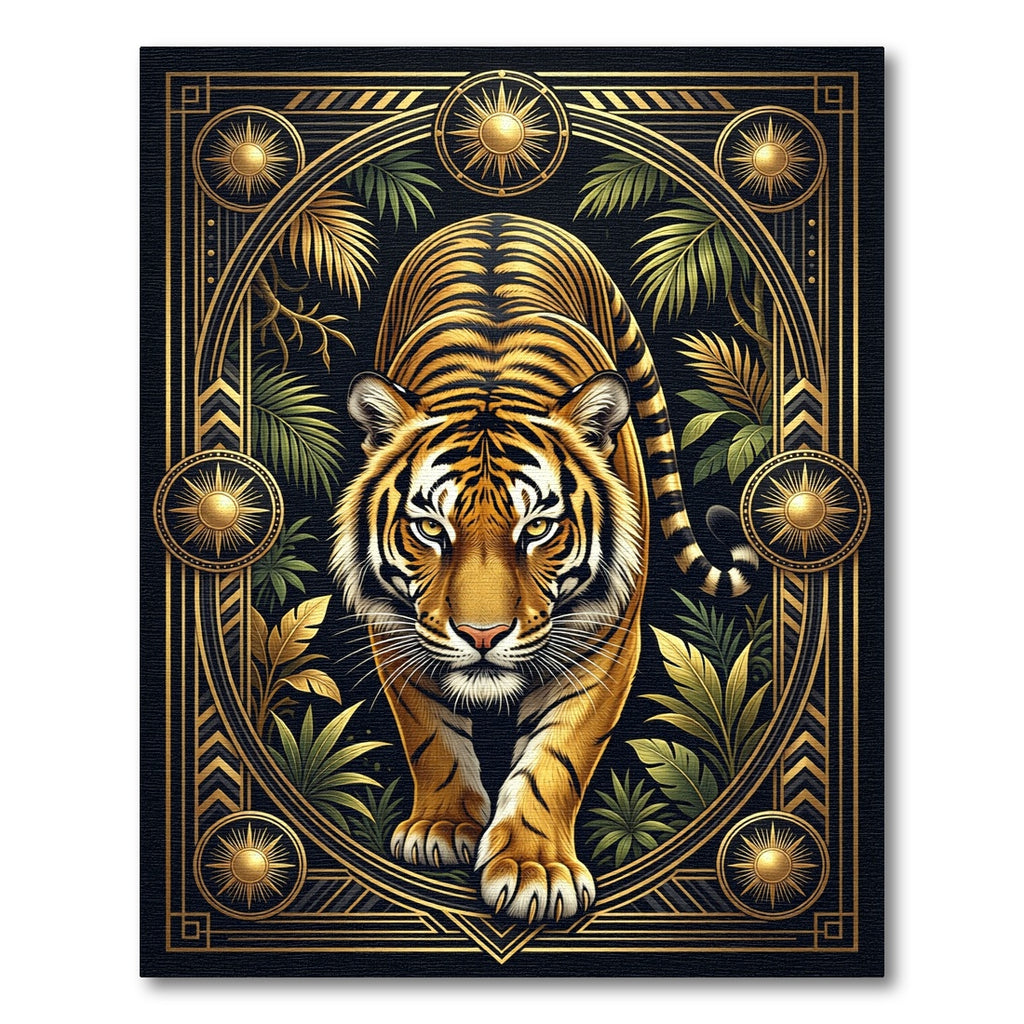 Golden Tiger Jungle Art Deco Emblem Rug