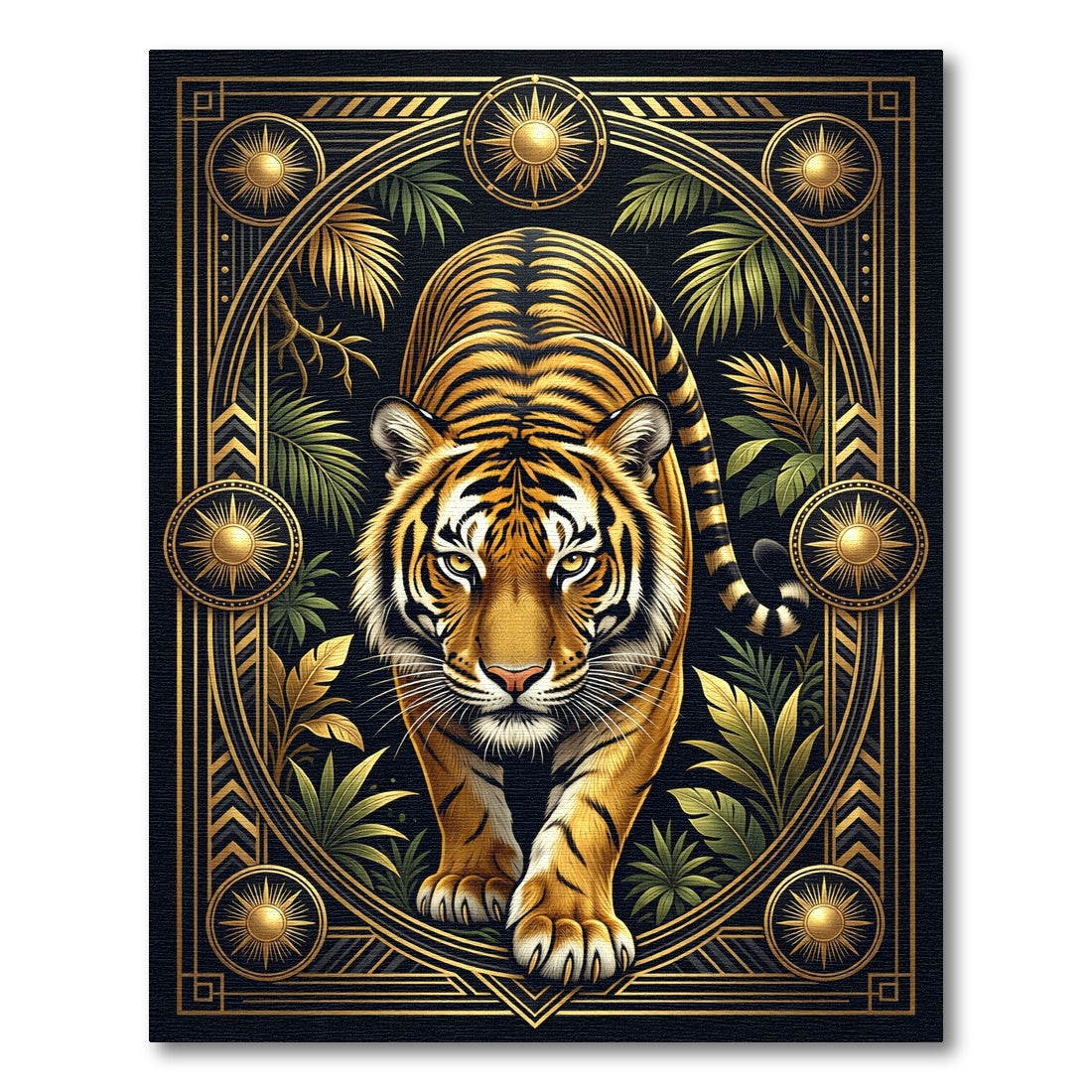 Golden Tiger Jungle Art Deco Emblem Rug