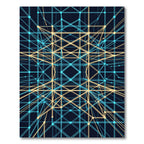 Geometric Neon Blue and Gold Grid Rug