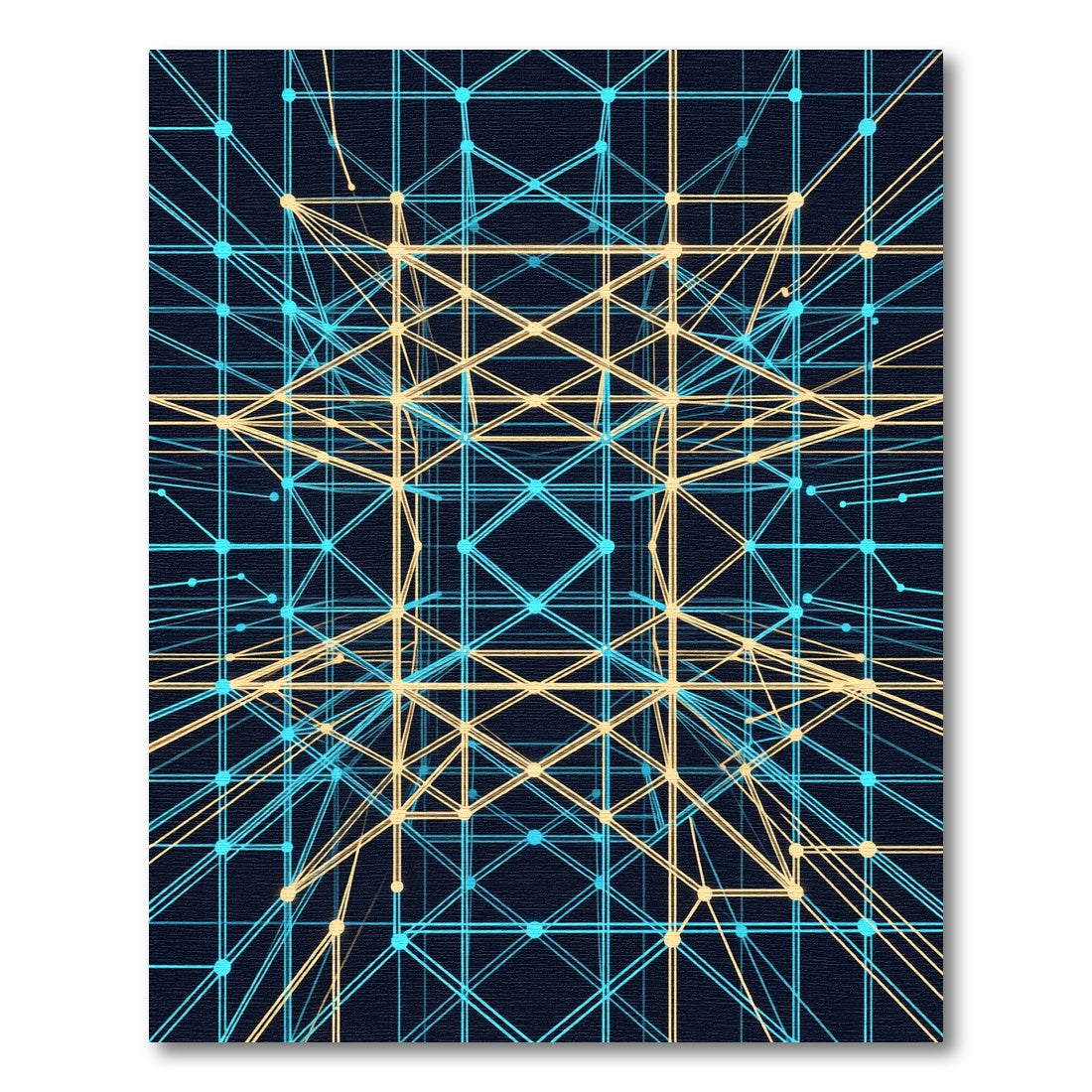 Geometric Neon Blue and Gold Grid Rug