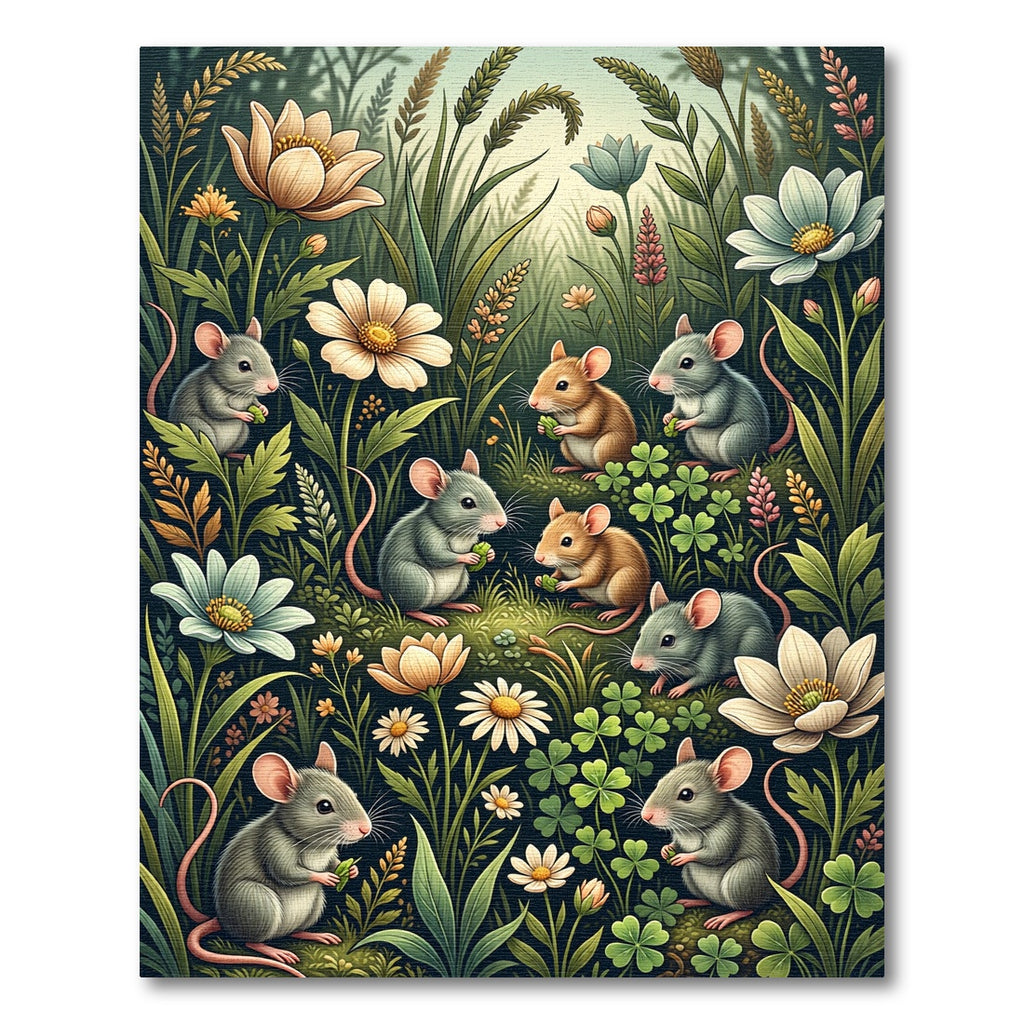 Whimsical Woodland Mice with Wildflower Meadow Rug