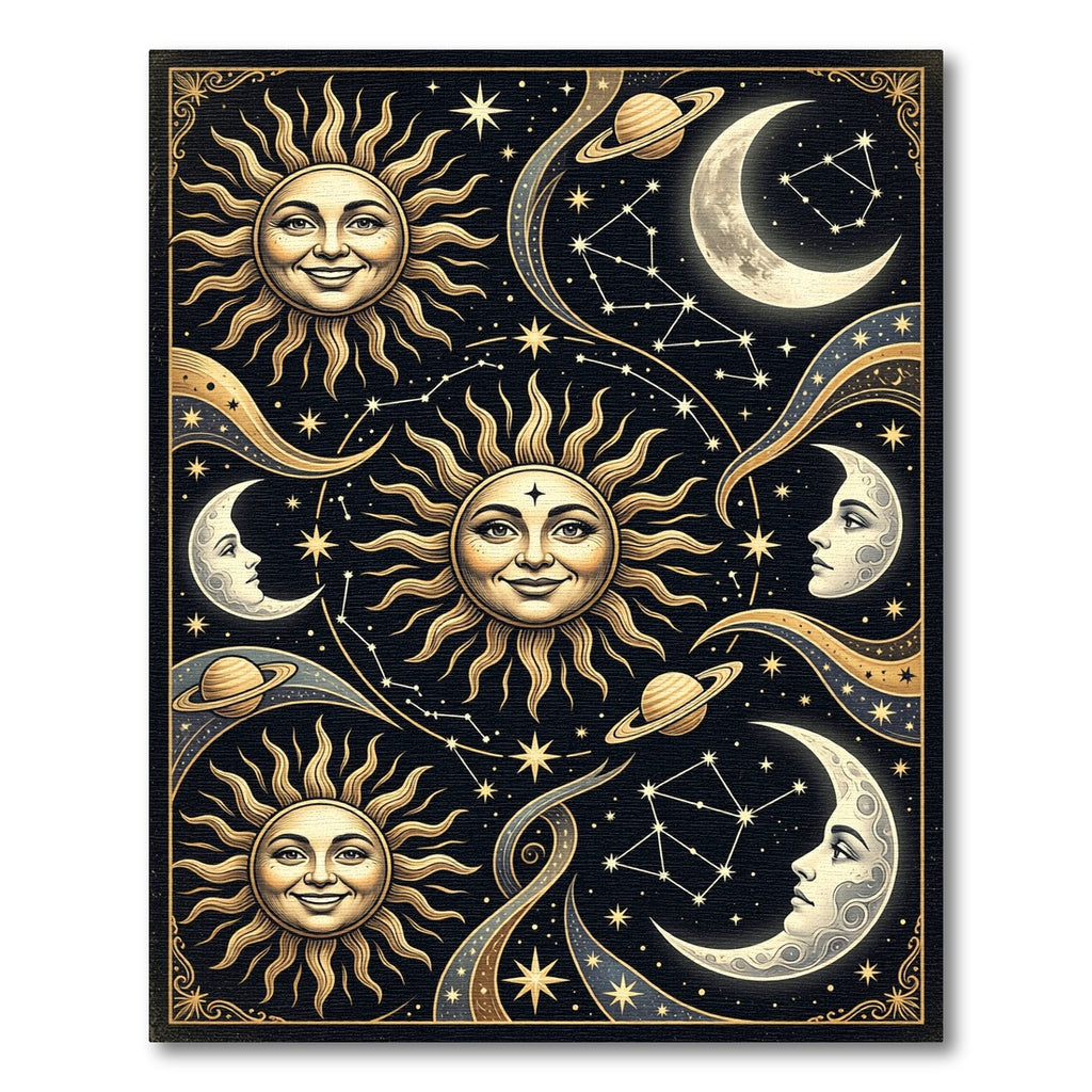Celestial Sun Moon Stars Constellation Rug