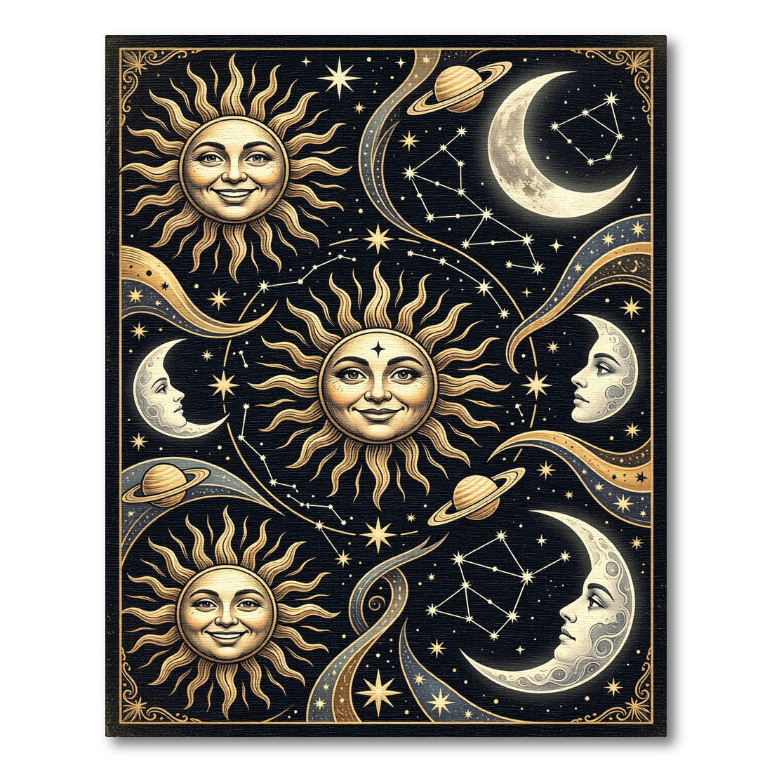 Celestial Sun Moon Stars Constellation Rug