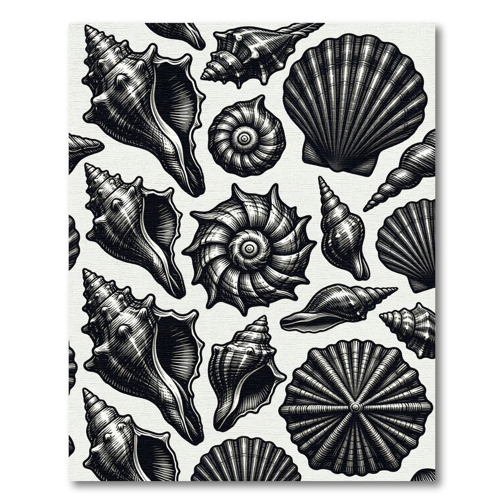Black and White Seashell Sketch Collage Rug