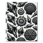 Black and White Seashell Sketch Collage Rug
