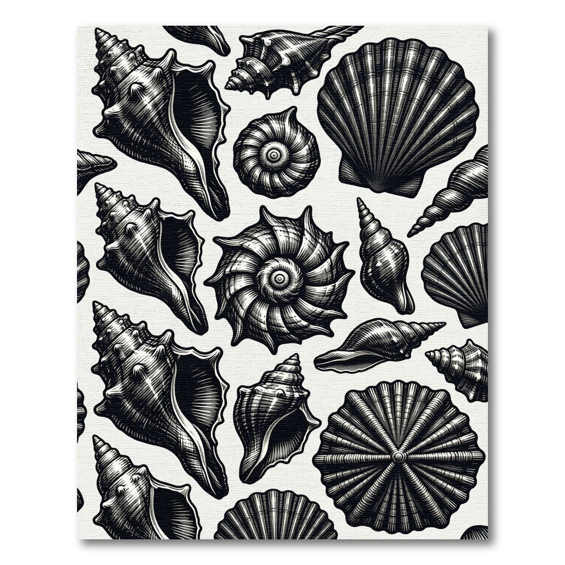 Black and White Seashell Sketch Collage Rug