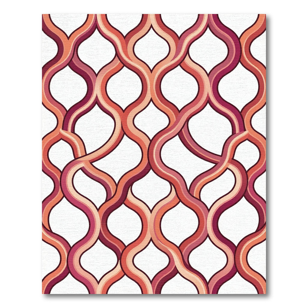 Interlocking Terracotta Wavy Geometric Curves Rug