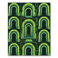 Neon Cybernetic Archway Geometric Grid Rug