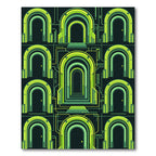 Neon Cybernetic Archway Geometric Grid Rug