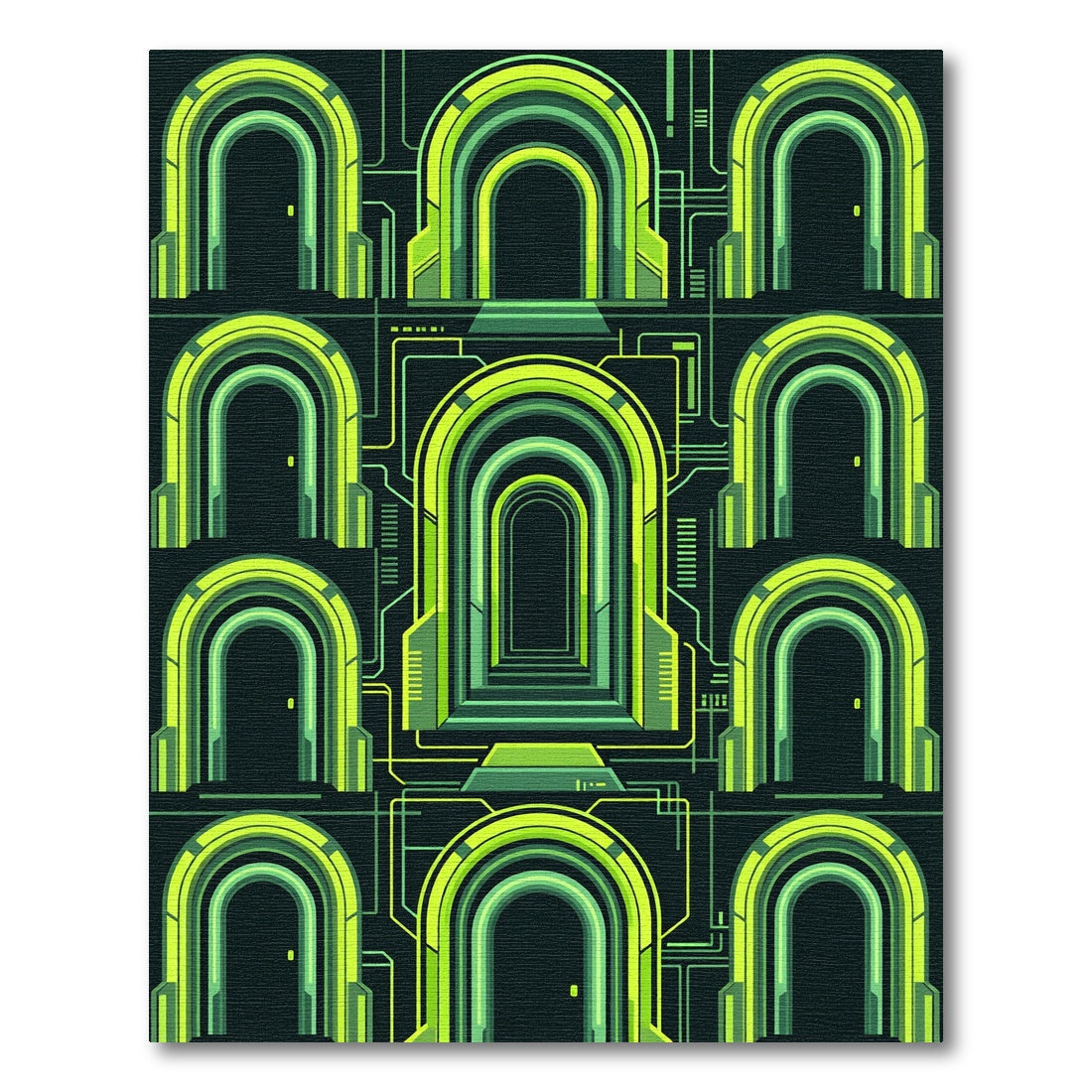 Neon Cybernetic Archway Geometric Grid Rug
