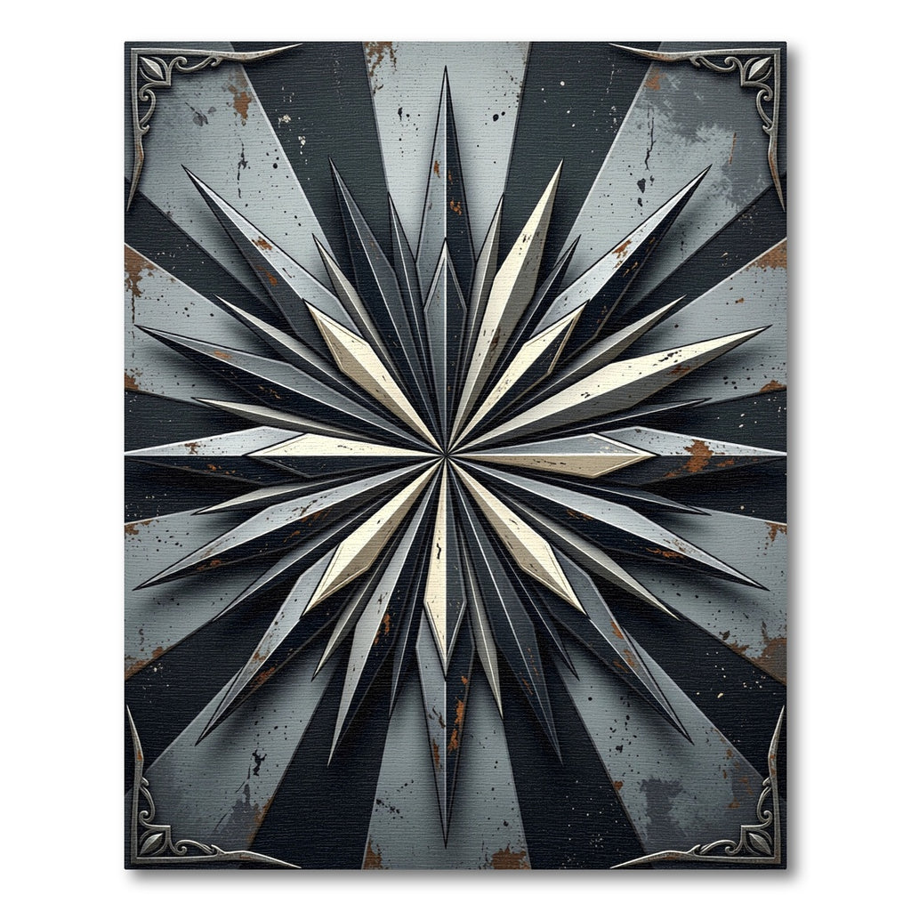 Metallic Industrial Starburst Steel Geometric Rug