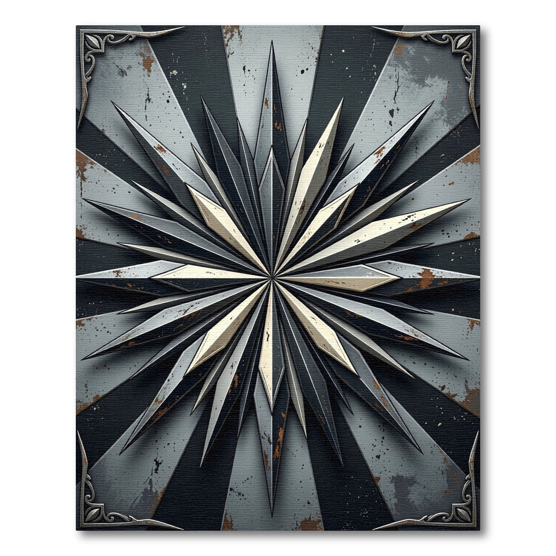 Metallic Industrial Starburst Steel Geometric Rug