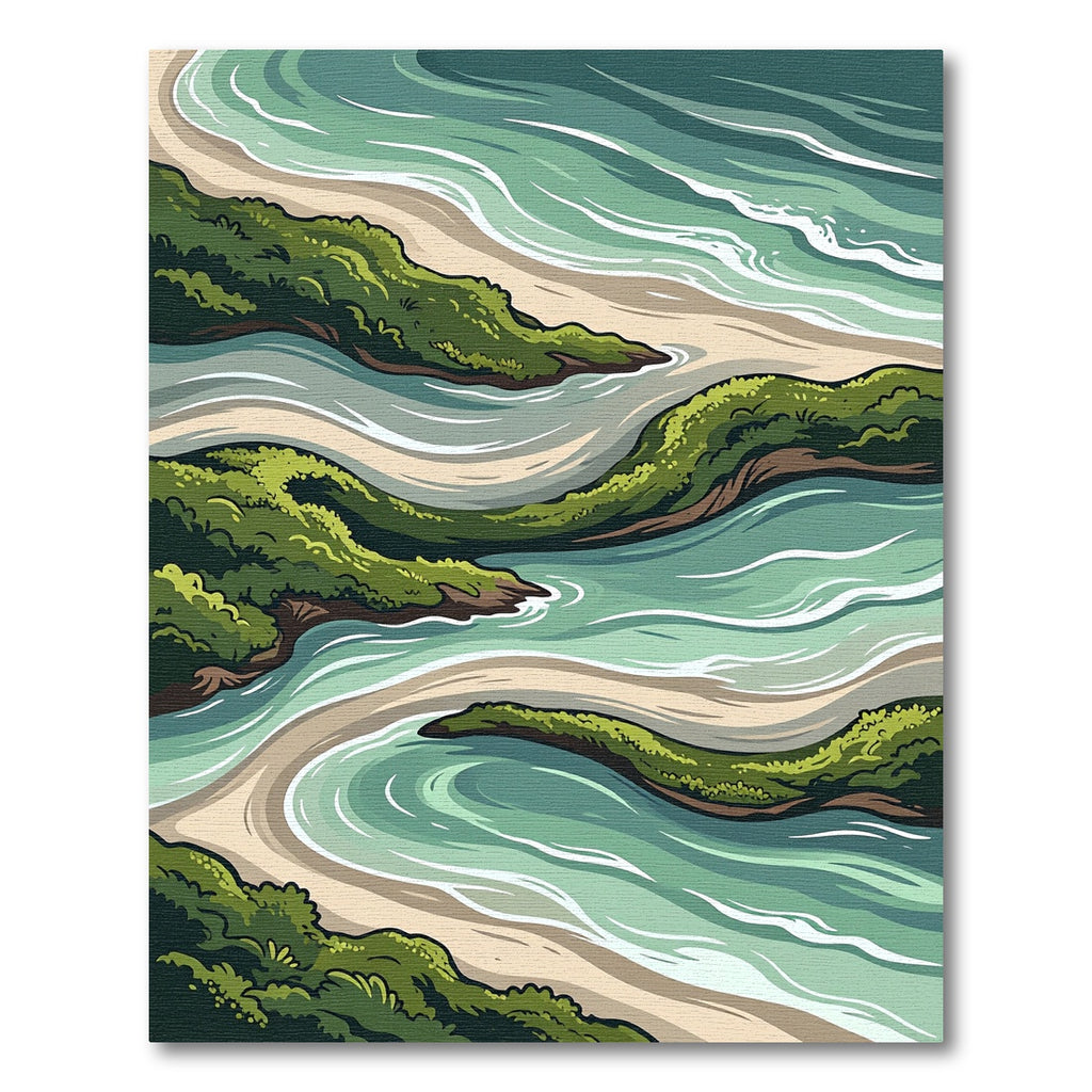 Coastal Greenery Azure Waves Rug