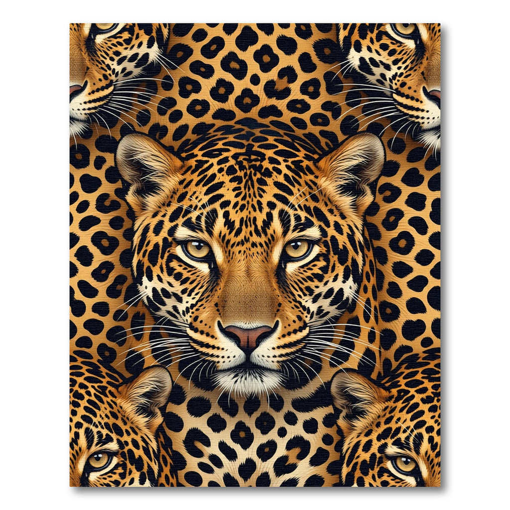 Golden Leopard Face Geometric Texture Rug