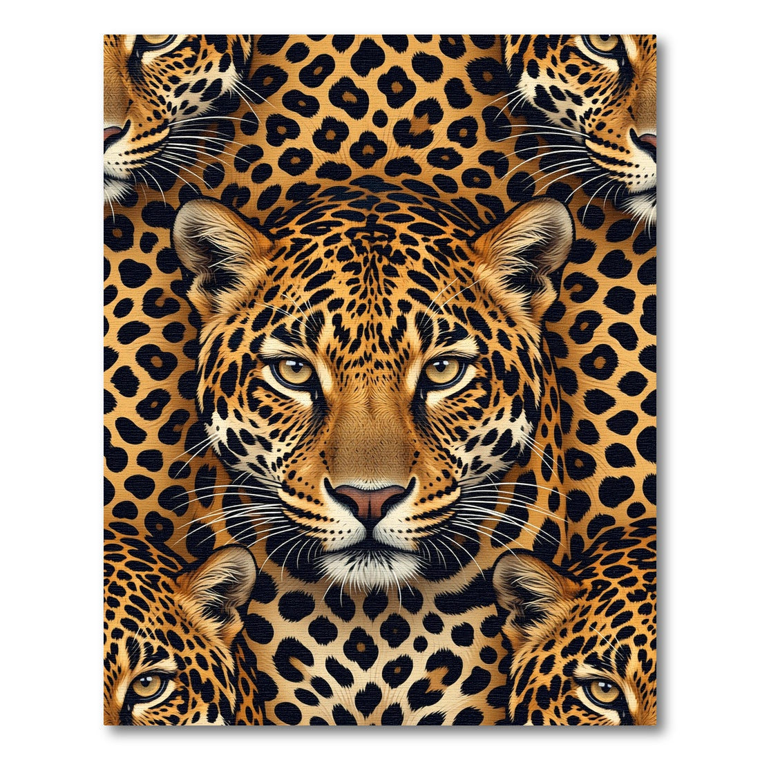 Golden Leopard Face Geometric Texture Rug