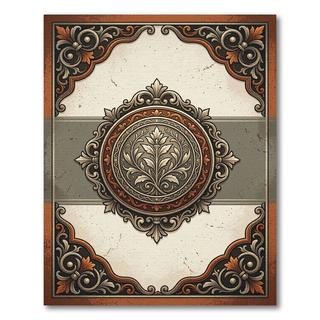 Ornate Silver and Copper Floral Medallion Rug