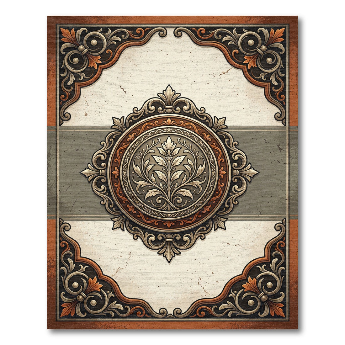 Ornate Silver and Copper Floral Medallion Rug