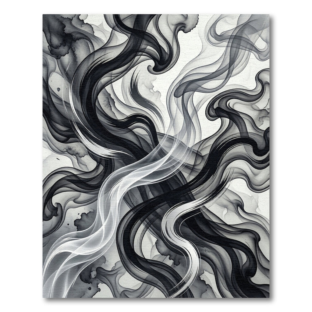 Ink Swirl Black White Abstract Flow Rug