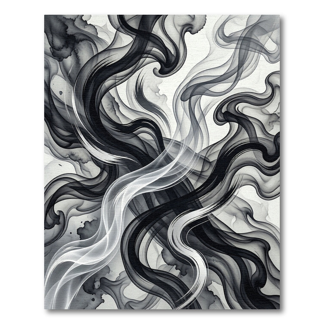 Ink Swirl Black White Abstract Flow Rug