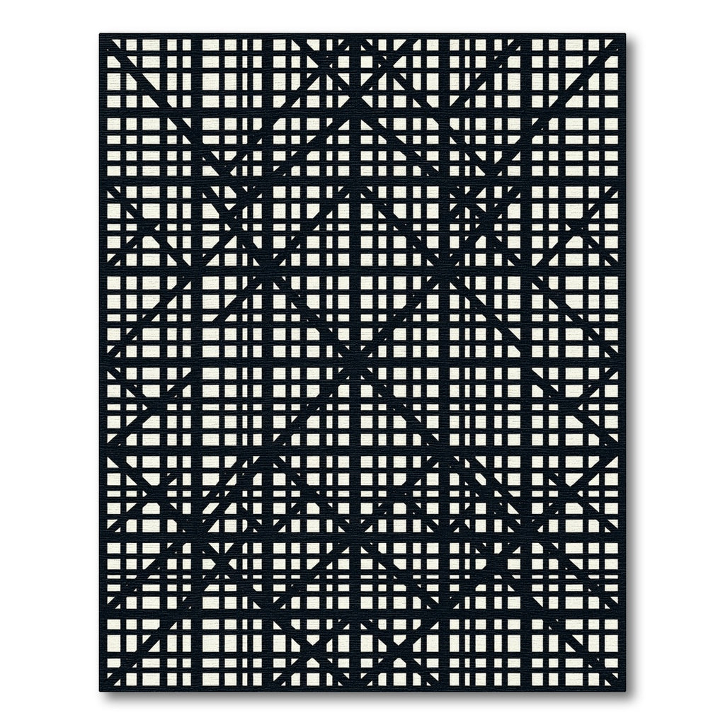 Minimalist Black and Cream Grid Lattice Rug