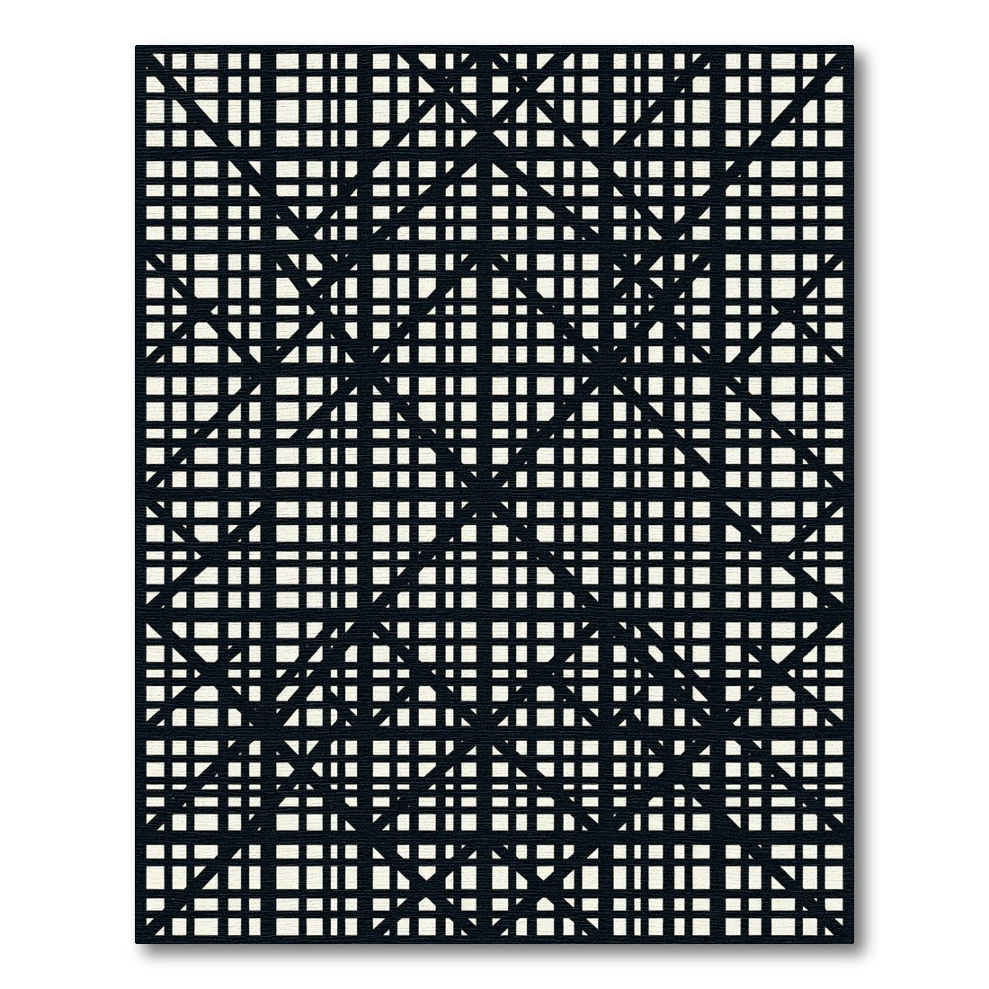 Minimalist Black and Cream Grid Lattice Rug