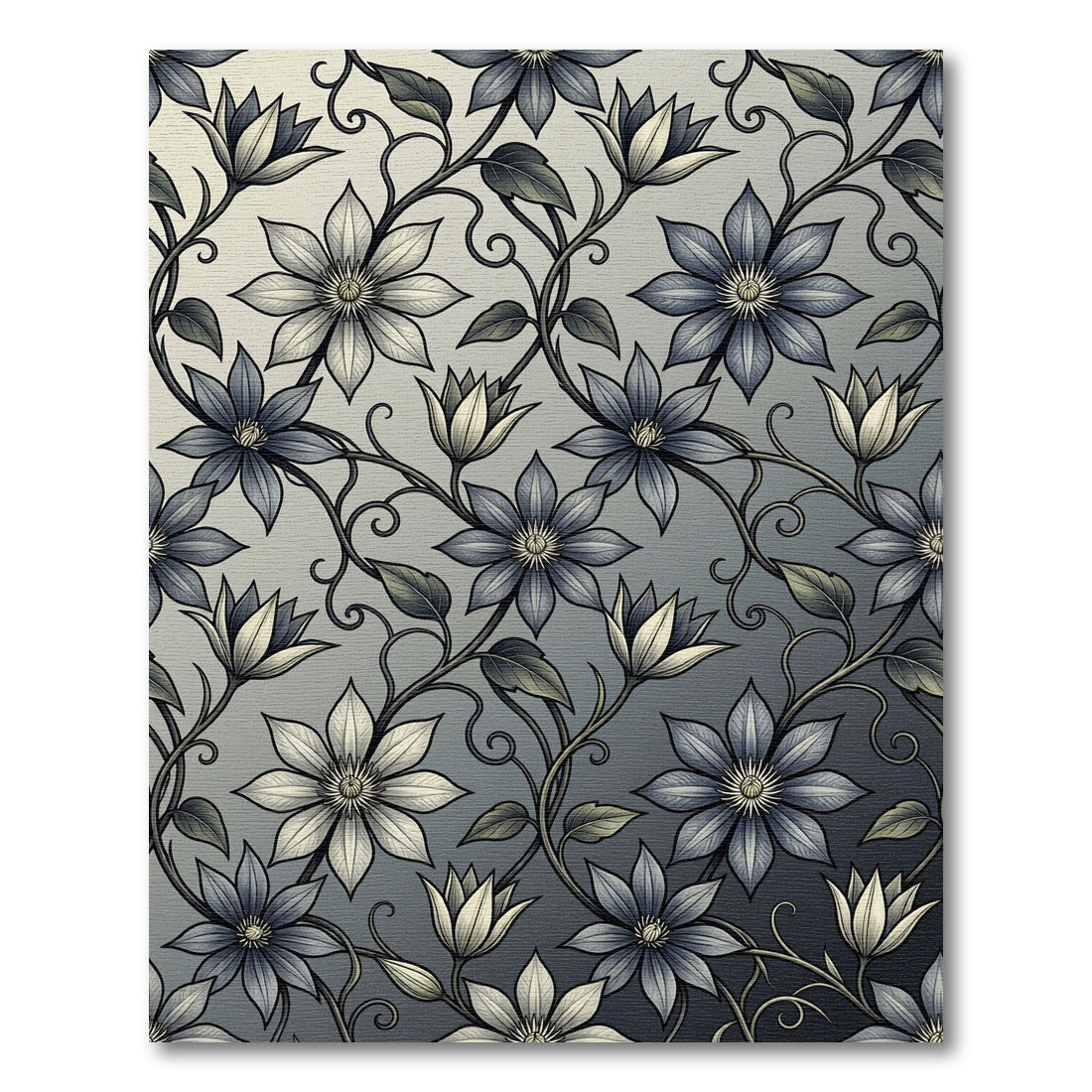 Blue Cream Floral Vines Rug